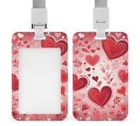 Valentine Pattern ID Badge Holder Durable ABS Plastic Card Case Protector with Lanyard, Push-Pull Slot, Stylish Lanyard ID Card Holders for Office Corporate Use