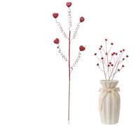 Valentine Picks Decor - Silk Flower Heart Branch, Modern Simple Ornament, Red Berry Accent Stem | Romantic Holiday Decoration for Proposal Mothers Day Bedroom Wedding Festival Celebration Gift Token!