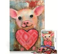 Valentine Piglet with Cute Heart Mixed Media Puzzles for Teenagers 1000 Piece Cognitive Boost Cozy Relaxation Tight Lock Meaningful Gift (38x26cm)