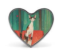 Valentine Pin, Long Necked Cat Printed Heart Pins