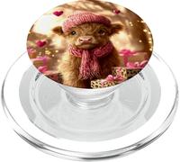 Valentine Pink Leopard Print Highland Cow PopSockets PopGrip for MagSafe