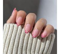 Valentine Press On Nails Almond Fake Nails Glossy Designs False Nails Full Covers Artificial Acrylic Nails 24pcs 12Size