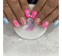 Valentine Press On Nails Square Fake Nails Glossy Designs False Nails Full Covers Artificial Acrylic Nails 24pcs 12Sizes