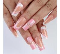 Valentine Press On Nails Stick On Artificial False Square Fake French Tips 12 Sizes For Womens Square Fake Nail