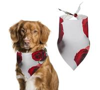 Valentine Red Rose Pet Scarf Adjustable Pet Accessories Triangular Scarf Washable Floral Print Puppy Bib Bandana Stylish Comfortable Cat Scarves for Holiday Scarfs