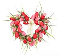 Valentine Rose Heart Shaped Artificial Flower Wreath For Wedding Spring Summer Decor Silk Plastic Red Pink 30cm 40cm Hanging Wreath Door Decor Romantic Centerpiece(40cm Pink)