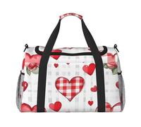 Valentine Rose Travel Duffle Bag Buffalo Plaid Gym Overnight Weekender Bag for Men Women Lightweight Carry On Luggage for Workout Holiday