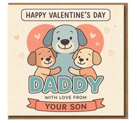 Valentine’s Day Card for Daddy from Son - Cute Puppy Dogs with Hearts - Sweet Father Valentine Card From Your Son