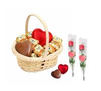 Valentine’s Day Chocolate Gift Basket - 2 Chocolate Roses, Red Foiled Chocolate Hearts & Milk Chocolate Creme Filled Gold Bears 250g