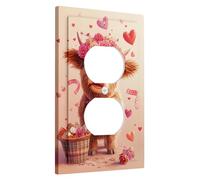 Valentine’s Day Cow Light Switch Cover Plates/Outlet Covers, Cute Brown Calf with Flowers and Hearts, Thermoplastic Wall Plates, Standard Size Single Duplex Outlet