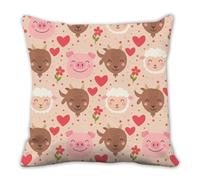 Valentine' S Day Cute Animals Home Décor Cushion Cover, Cute Animal Flower Hearts Sofa Seat Throw Pillow Cover 45cm X 45cm, 18X18 Inch Pillowcase for Sofa, New Home Gifts Gifts for Men
