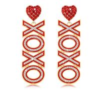 Valentine’s Day Earrings, Beaded Heart Earrings for Women Rhinestone Glitter XOXO LOVE Earrings Valentine’s Day Gifts for Her, L, Zinc, crystal