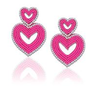 Valentine’s Day Earrings for Women Boho Beaded Heart Drop Statement Earrings Handwoven Trendy Love Dangle Earrings as Valentines Day Gifts, Copper, No Gemstone