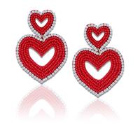 Valentine’s Day Earrings for Women Boho Beaded Heart Drop Statement Earrings Handwoven Trendy Love Dangle Earrings as Valentines Day Gifts, Copper, No Gemstone