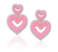 Valentine’s Day Earrings for Women Boho Beaded Heart Drop Statement Earrings Handwoven Trendy Love Dangle Earrings as Valentines Day Gifts, Copper, No Gemstone