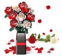 Valentine’s Day Gift Flowers Bouquet Building Set with Vase, 841 PCS Roses DIY Kit, Adjustable Petals & Leaves, Artificial Flower Bouquet Building Set, Botanical Collection Forever Rose for Adults