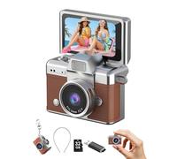 Valentine‘s Day Gift for Girlfriend - DollRank Mini Keychain Camera, 1080P Portable Digital Camera with 1.47” Flip LCD & Flash, Retro Collectible Pocket Camera for Travel, Parties, Birthday(Brown)