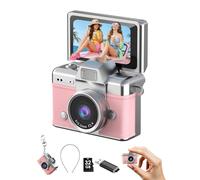 Valentine‘s Day Gift for Girlfriend - DollRank Mini Keychain Camera, 1080P Portable Digital Camera with 1.47” Flip LCD & Flash, Retro Collectible Pocket Camera for Travel, Parties, Birthday(Pink)