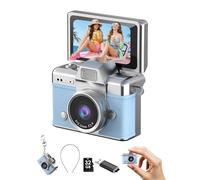 Valentine‘s Day Gift for Girlfriend - DollRank Mini Keychain Camera, 1080P Portable Digital Camera with 1.47” Flip LCD & Flash, Retro Collectible Pocket Camera for Travel, Parties, Birthday(Blue)