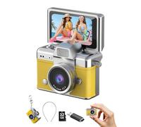 Valentine‘s Day Gift for Girlfriend - DollRank Mini Keychain Camera, 1080P Portable Digital Camera with 1.47” Flip LCD & Flash, Retro Collectible Pocket Camera for Travel, Parties, Birthday(Yellow)