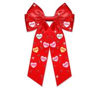 Valentine’s Day Hair Bows for Women Conversation Heart Hair Bow Clips Jeweled LOVE XOXO Hair Bows Silky Stain Red Pink Bows Hair Ribbon Barrettes Valentine’s Day Outfits Accessories Gifts (Pattern A2)