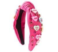 Valentine’s Day Headband, Love Heart Headband with Jeweled Crystal Rhinestone, Wide Top Knotted Headband for Hair Accessories