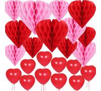 Valentine‘s Day Heart Honeycomb Balls, Red Heart Shape Pendant Hanging Paper Pom Poms Decoration for Engagement Wedding Anniversary Bridal Shower,Bridal Shower Wedding Party
