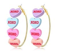 Valentine’s Day Hoop Earrings for Women LOVE XOXO Conversation Heart Earrings Romantic Large Circle Earrings Valentine’s Day Outfits Jewelry Gifts Party Favors, Zinc, No Gemstone