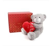 Valentine’s Day Luxury Hamper in Box with 16” I Love You Embroidered Teddy Bear Holding Heart Romantic Anniversary, Girlfriend, Boyfriend or Wife Valentine