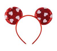 Valentine’s Day Mouse Ears Headbands Red Glitter Sequin Ears with Pink Heart Design Hairbands for Women Girls Valentine’s Day Headbands Costume Princess Party Hair Decorations Accessories (Red)