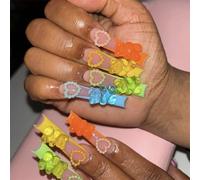 Valentine ' s Day Nails with 3D Heart and Bear Full Covers Press on for Parties and Celebrations Celebration Art