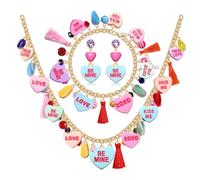 Valentine’s Day Necklace Bracelet Earrings for Women Valentine’s Day Jewelry Accessories Cute Candy Conversation Heart Pendant Necklace XOXO Heart Charm Bracelets Valentine’s Day Outfits Gifts, L