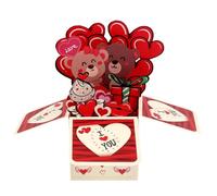 Valentine’s Day Pop Up Card, Romantic Bear Heart Shape 3D Pop Up Cards with Envelope Funny Anniversary Birthday Gifts Ideal for Couples Husband Wife Boyfriend Girlfriend Kids