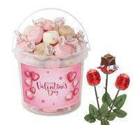 Valentine’s Day Random Mixed Taffy Chewy Sweets Tub with 3 Chocolate Roses & 5 Random Pendants Free - Assorted Chewy Candy Gift Box (500g)