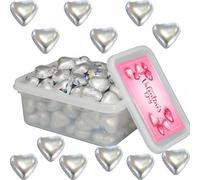 Valentine’s Day Silver Foil Milk Chocolate Hearts - Milk Chocolate Caramel Flavour Creme Filled Chocolates with Gift Tub (300g)