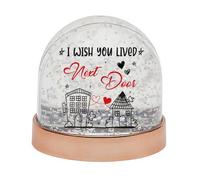 Valentine’s Day Snow Globe Gift | I Wish You Lived Next Door Romantic Love Snow Globe with Glitter | Couple Gift | Long Distance Relationship | Snow Globe Dome Glitter Shaker. (Rose Gold)