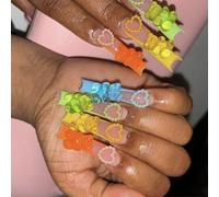 Valentine ' s Day Themed Long Square Pres on Nails with 3D Heart and Bear False Nails Manicure for Fashion Enthusiasts Tips