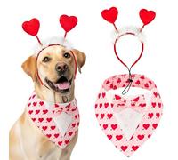 Valentine’s Red Heart with Love Arrow Pattern Dog Adjustable Tuxedo Red Headwear with White Fluff Valentine's Day Theme Puppy Costume Set Romantic Holiday Apparel for Cats Dogs L