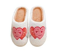 Valentine Slippers Heart Design Warm Fleece Lined Flat Couple Winter Shoe | Velvet fabric, heart applique detail, warm fleece lining, flat comfortable sole, pink, size 36-43, for romantic gifting