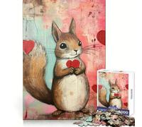 Valentine Squirrel with Hearts 1000 Piece Jigsaw Puzzle Thought Challenge Cozy Relaxation Cut Precisely (38x52cm)