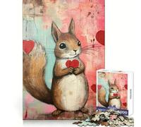 Valentine Squirrel with Hearts Jigsaw Puzzles 1000 Pieces for Teenagers Cognitive Skill Stress Free Fun Exact Cut (50x75cm)