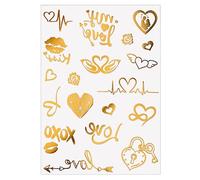 Valentine Theme Heart Lip Print Temporary Decal Water Resistant Body Stickers with Metallic Effect for Couples Party Metallic Glitter Temporary Decal