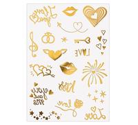 Valentine Theme Heart Lip Print Temporary Decal Water Resistant Body Stickers with Metallic Effect for Couples Party Metallic Glitter Temporary Decal