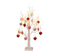 Valentine Tree - Glow Romantic Birch Decoration with Timer, 24 LED Lamp Light Up Tree with 18 Heart Shaped Ornaments | for Home Indoor Tabletop Living Room Holidays Valentine's Day Wedding
