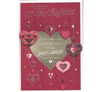 Valentine Wishes to My Boyfriend Card, Large 7 x 10 Inches, Geometric Hearts Design
