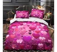 ValentineHearts 3D Printing Duvet Cover 3-Piece Ultra-Soft Microfiber Durable RomanticPinkDesign Comforter Cover 2 Pillowcases Hidden Zipper Machine Washable Kids Teens Bedroom King（220x240cm）
