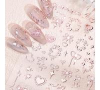 Valentine'S 5D Embossed Nail Art Stickers - Romantic Rose Gold & Pink Nail Decals With Bronzing Bow Heart Designs