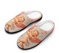 Valentines Angel Wings Vintage Breathable Slippers Women Slip On Winter Warm House Slippers Shoes Bedroom 11-12（42-43）
