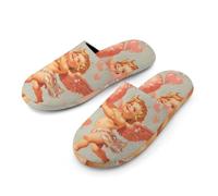 Valentines Angel Wings Vintage Warm Mens Slippers Slip On Soft Fleece House Shoes Winter Indoor Outdoor