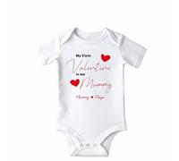 Valentines Babygrows - My First Valentine Is My Mummy Personalized Baby Grow - Red Heart Outfit with Mummy & Baby Names - Soft Cotton Valentine’s Gift for New Mums, Design-017, 12-18 months